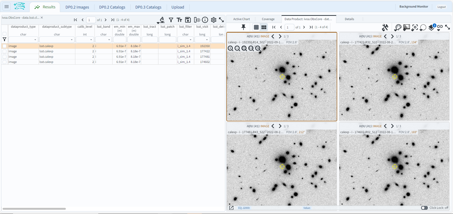 A screenshot of the image display and table results.